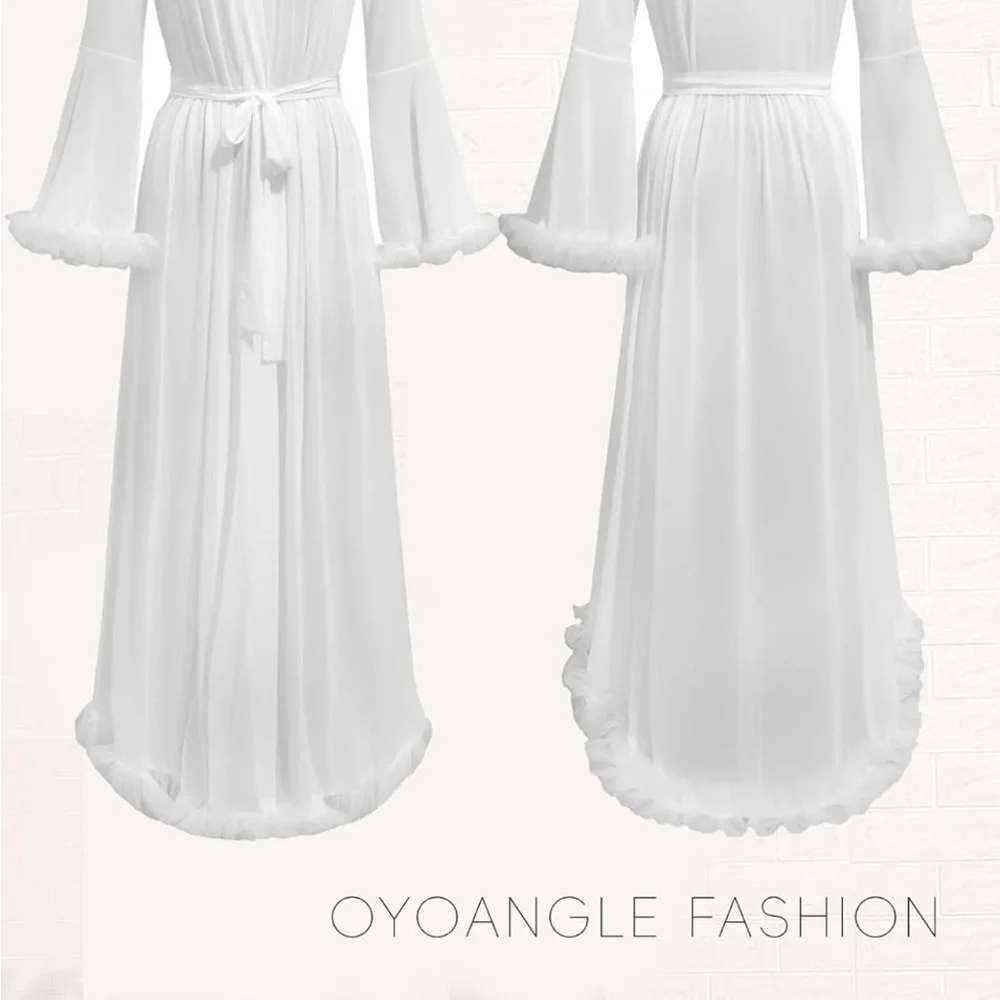 Amazon White Sheer Ruffle Robe - Picture 5 of 7